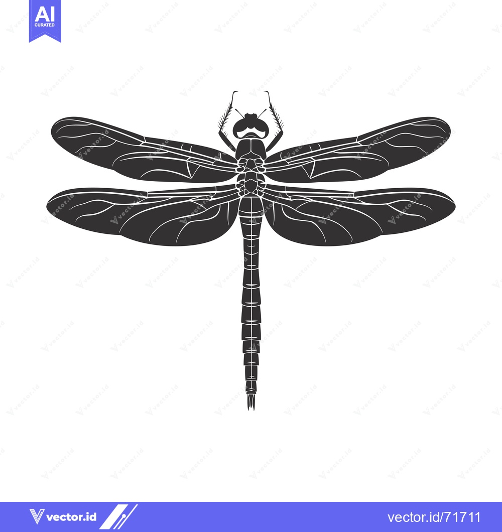 Premium Vector dari Black and White Silhouette of a Dragonfly with Spread Wings