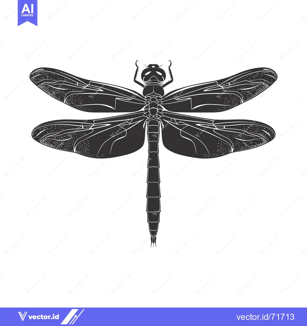 Premium Vector dari Black and White Silhouetted Dragonfly with Detailed Wings