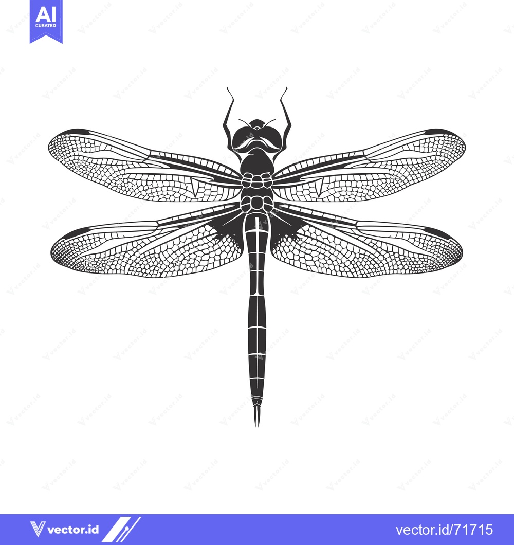 Premium Vector dari Black and White Silhouette of a Dragonfly with Detailed Wings