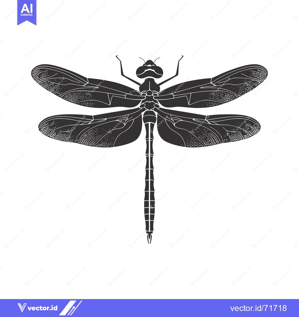 Premium Vector dari Black and White Silhouette of a Dragonfly with Detailed Wings