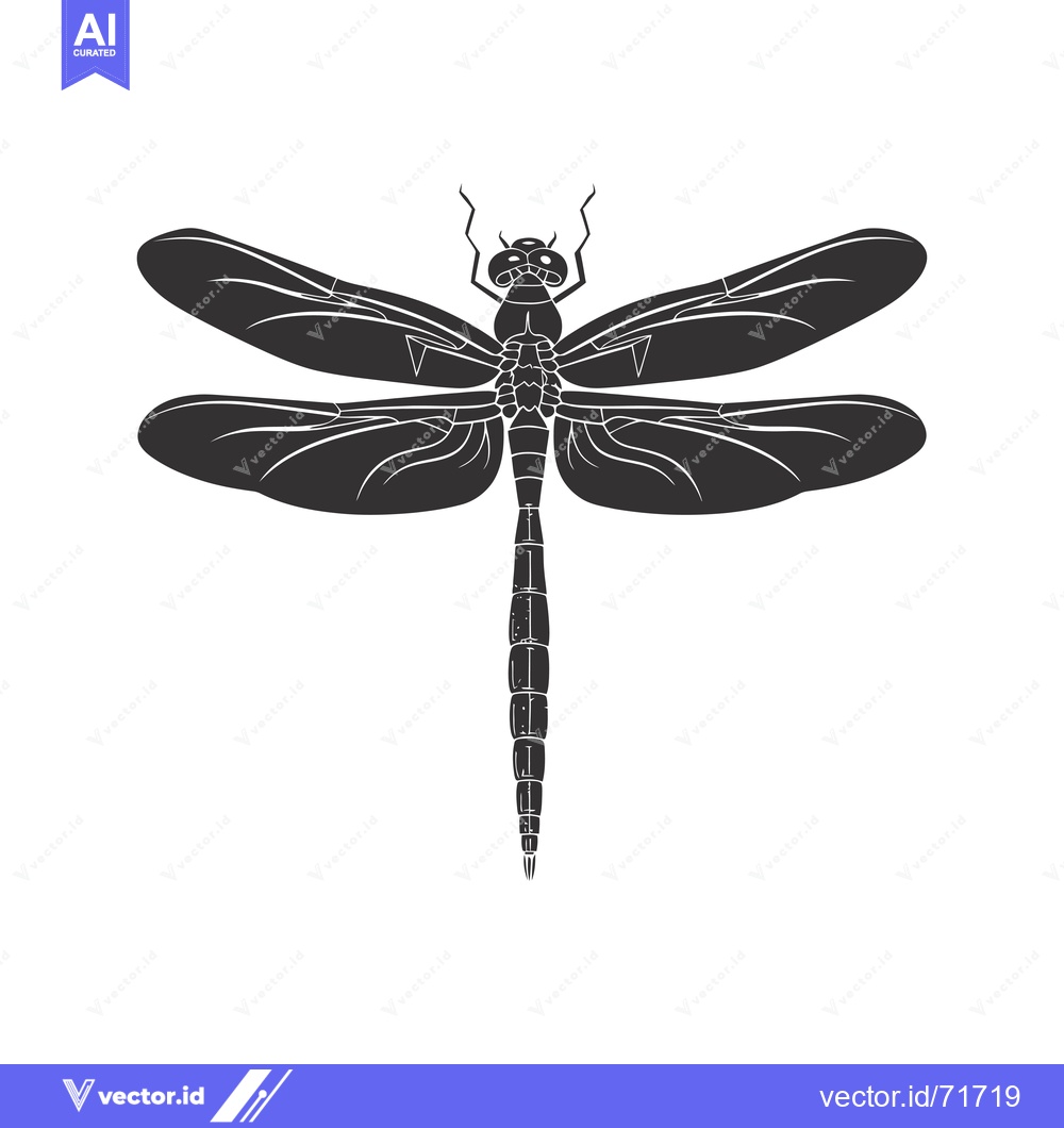 Premium Vector dari Black and White Silhouette of a Dragonfly with Spread Wings