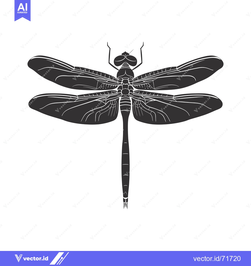 Premium Vector dari Black and White Silhouette of a Dragonfly with Detailed Wings