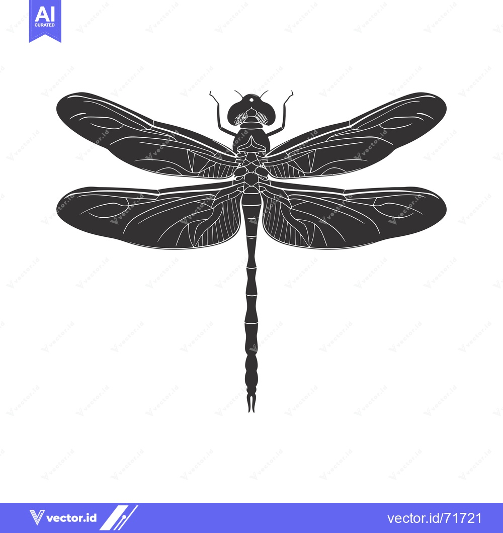 Premium Vector dari Black and White Silhouette of a Dragonfly with Spread Wings
