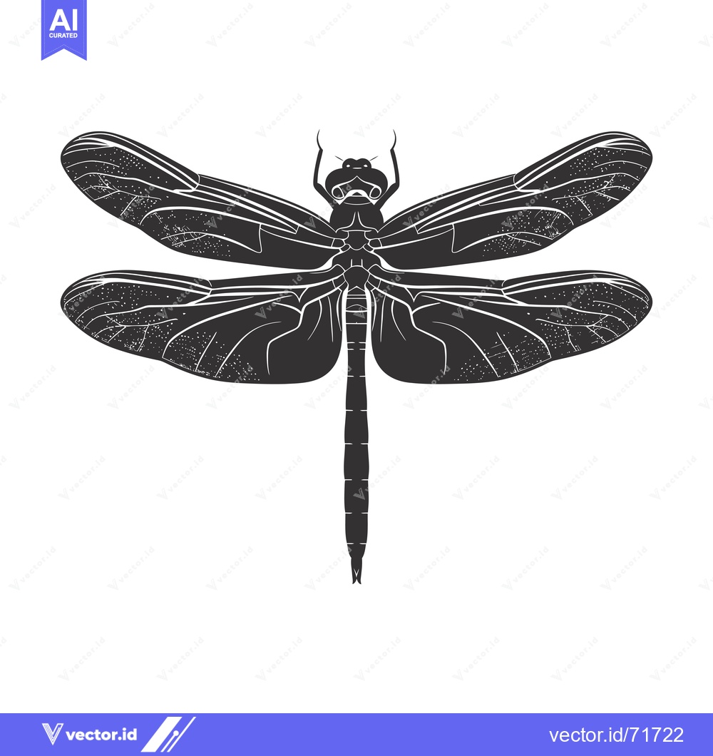Premium Vector of Black and White Silhouette of a Dragonfly