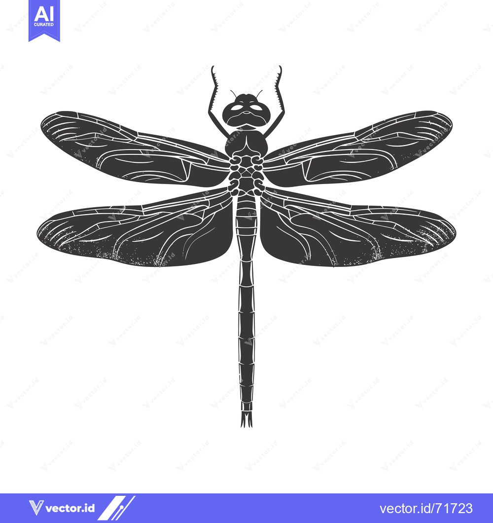 Premium Vector of Black and White Detailed Silhouette of a Dragonfly