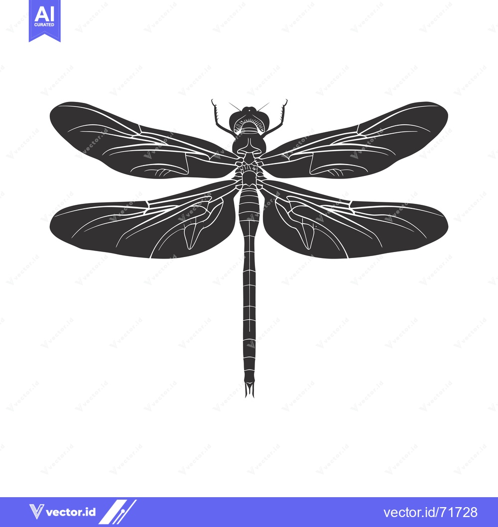 Premium Vector of Black and White Silhouette of a Dragonfly with Spread Wings