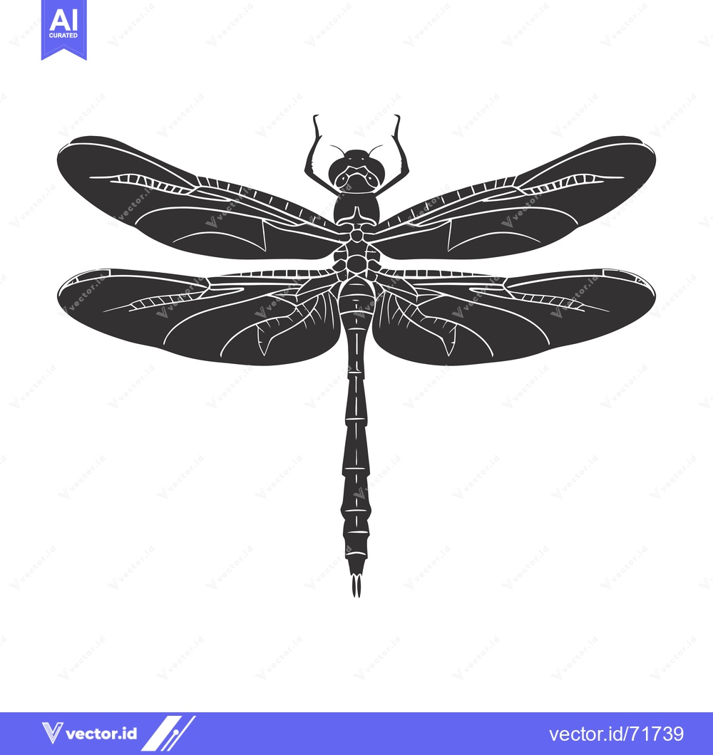 Premium Vector dari Black and white illustration of a dragonfly with spread wings