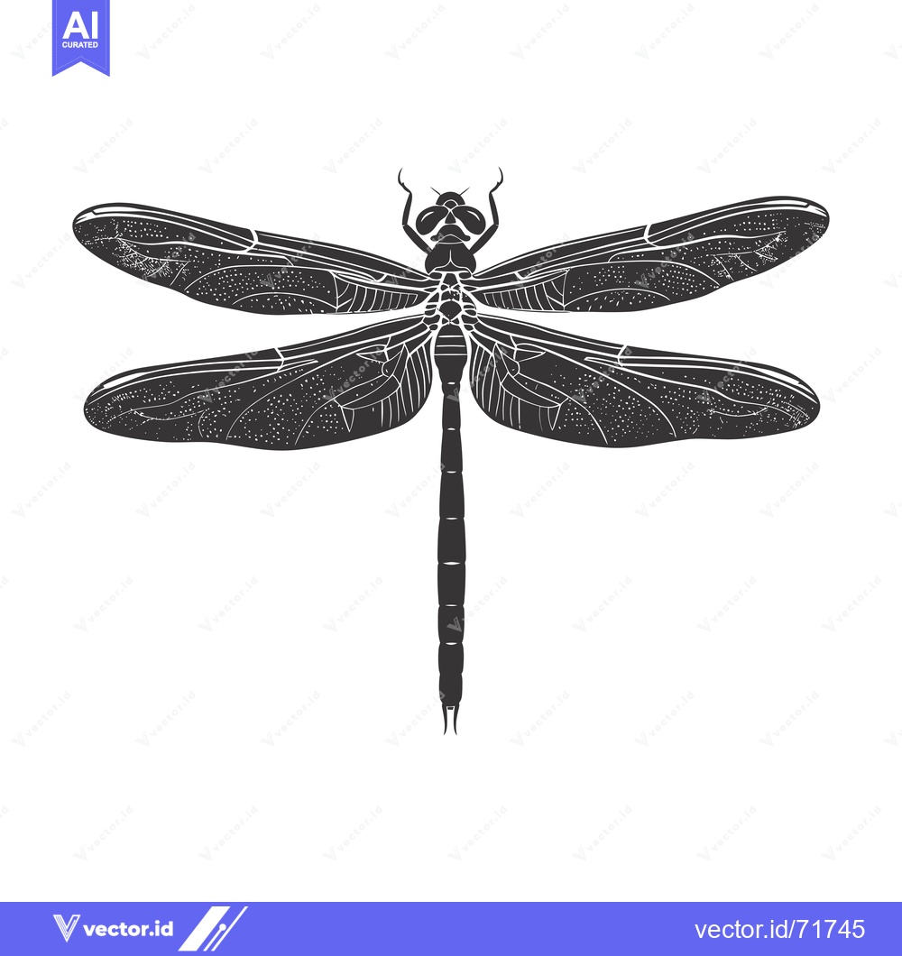 Premium Vector dari Black and White Silhouette of a Dragonfly with Spread Wings