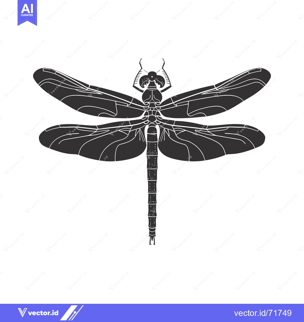Premium Vector of Black and White Silhouette of a Dragonfly with Spread Wings