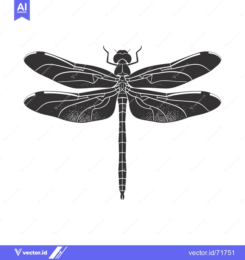 Premium Vector dari Black and White Illustration of a Dragonfly with Spread Wings