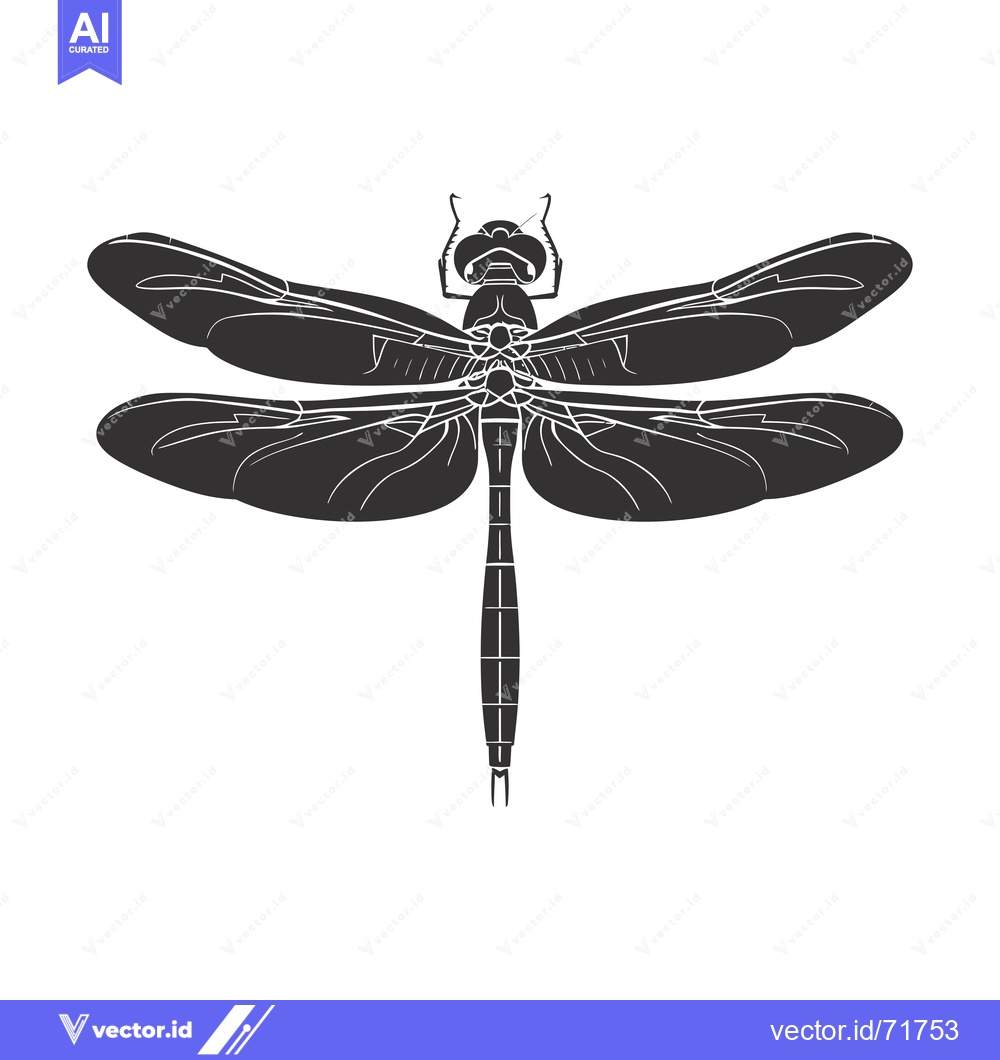 Premium Vector of Black and White Silhouette of a Dragonfly with Spread Wings