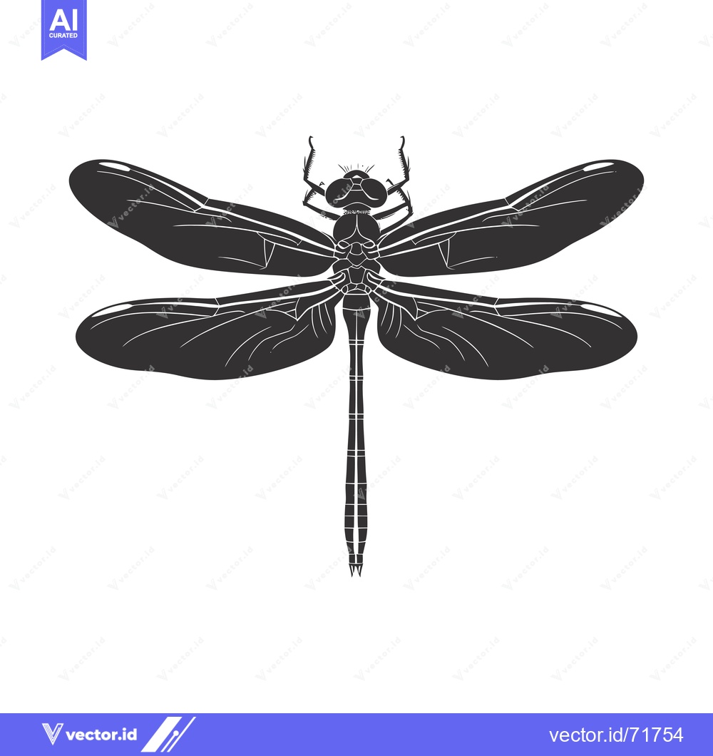 Premium Vector dari Black and White Silhouette of a Dragonfly with Spread Wings