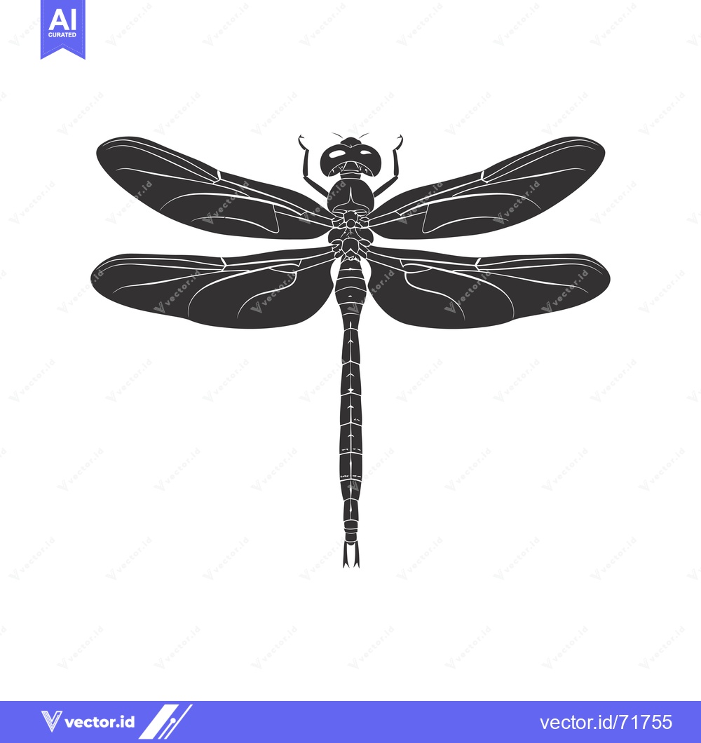 Premium Vector of Black and White Silhouette of a Dragonfly with Spread Wings