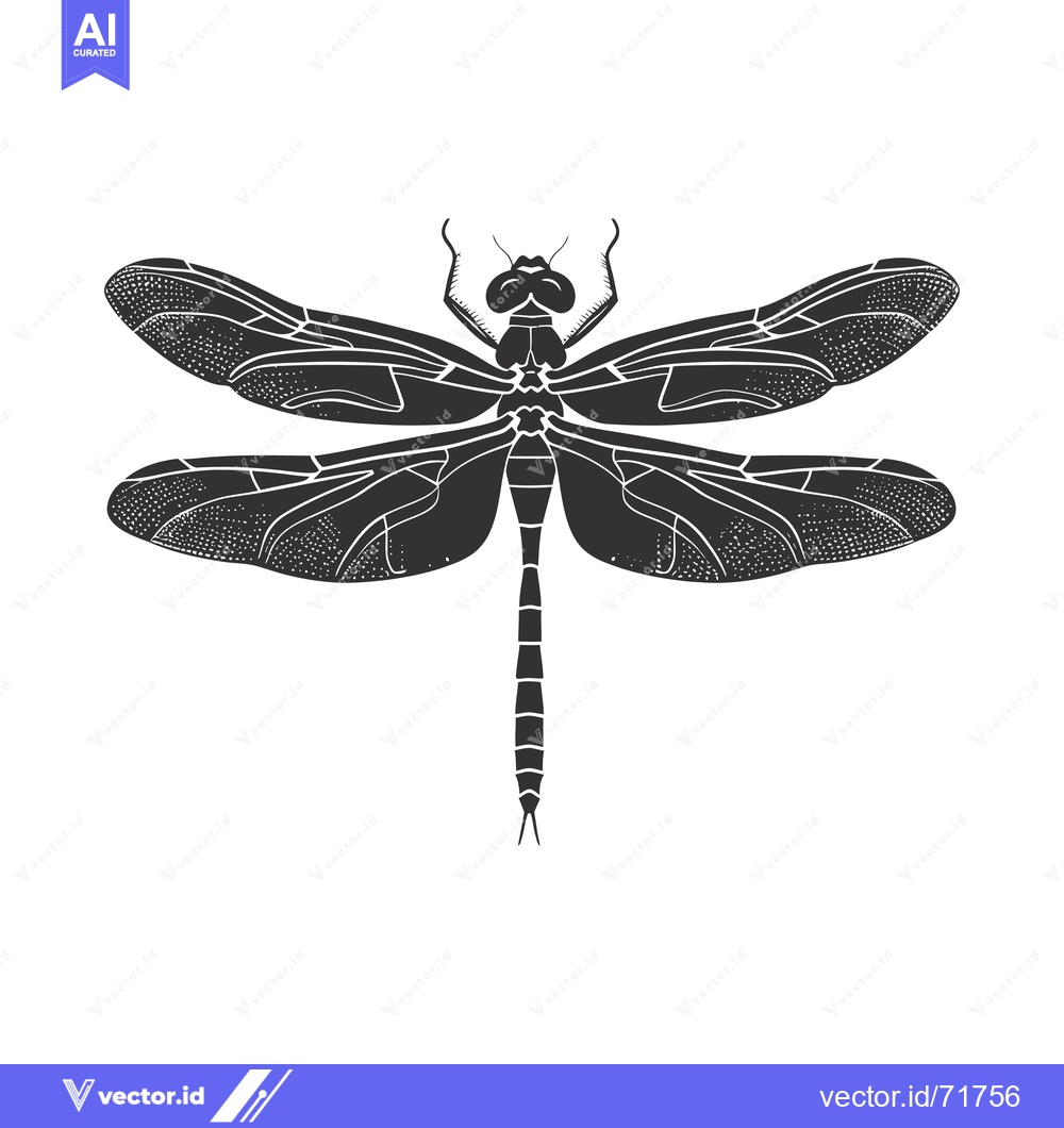 Premium Vector of A Black and White Illustration of a Dragonfly with Spread Wings