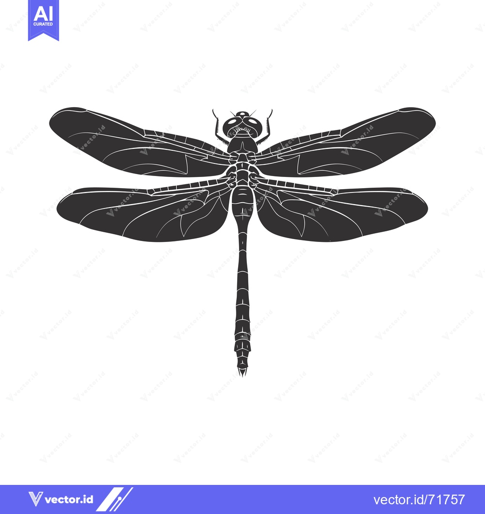 Premium Vector dari Black and White Silhouette of a Dragonfly with Spread Wings