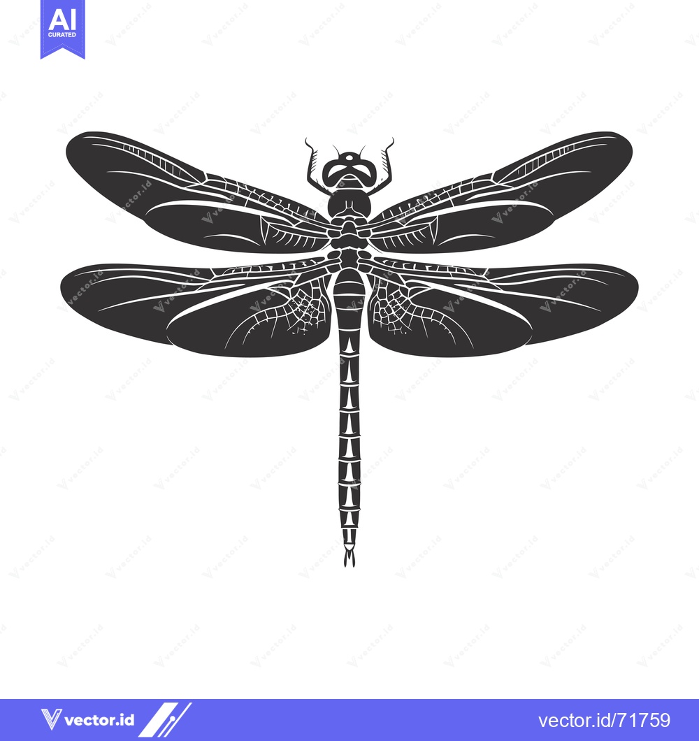 Premium Vector dari Black and White Silhouette of a Dragonfly with Spread Wings