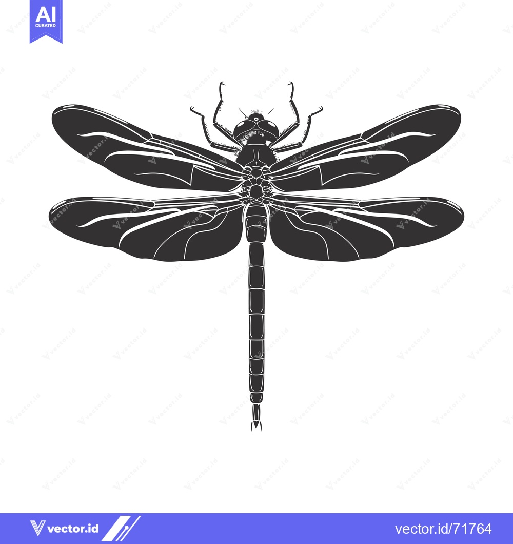 Premium Vector dari Black and White Silhouette of a Dragonfly with Spread Wings