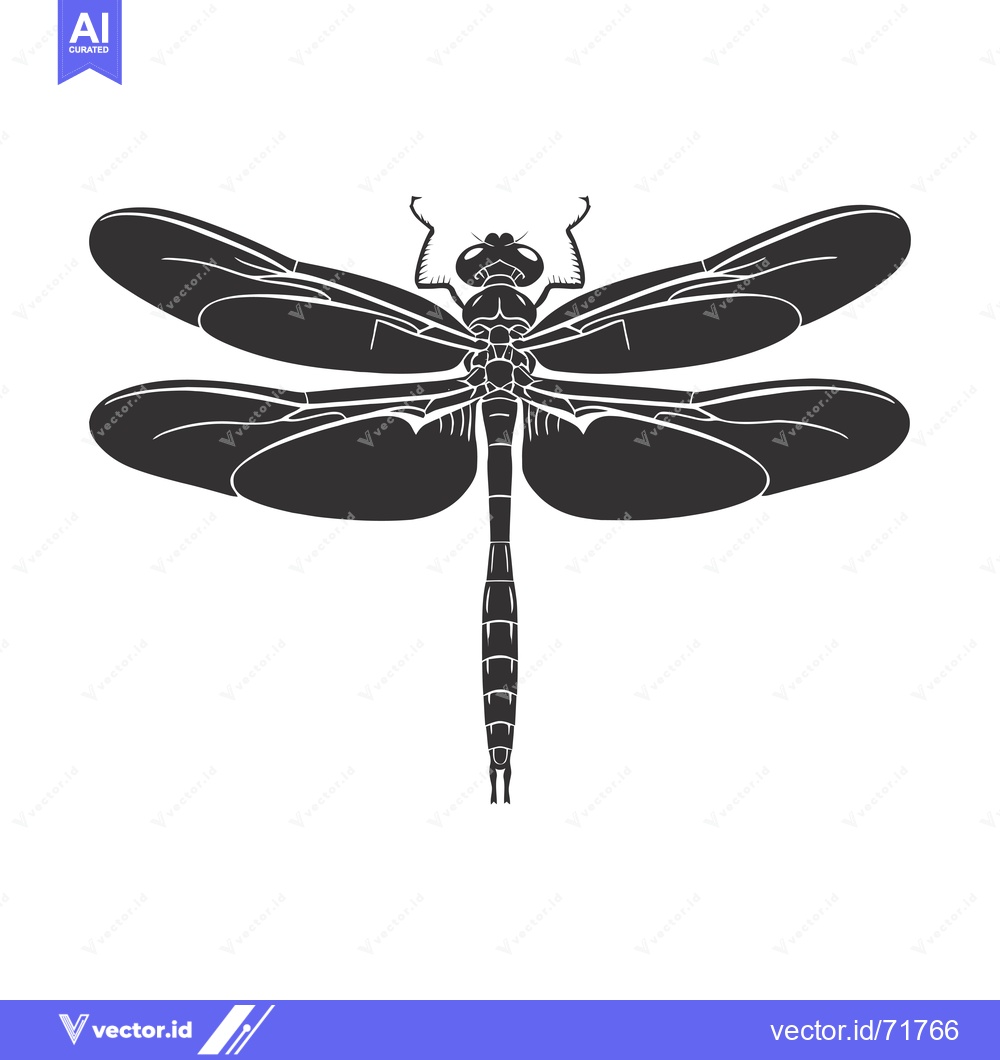 Premium Vector dari Silhouette of a Dragonfly with Spread Wings