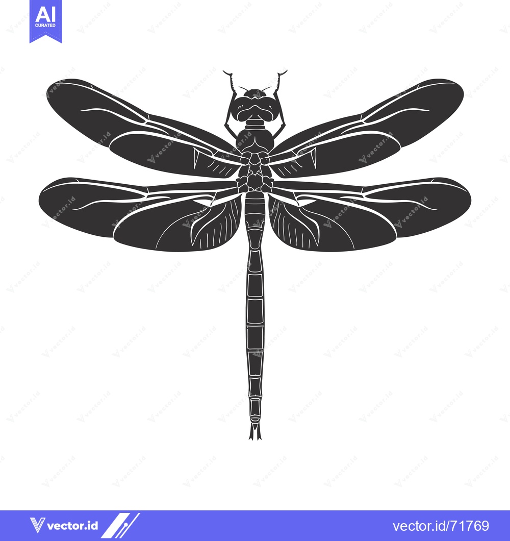 Premium Vector dari A Black and White Silhouette of a Dragonfly