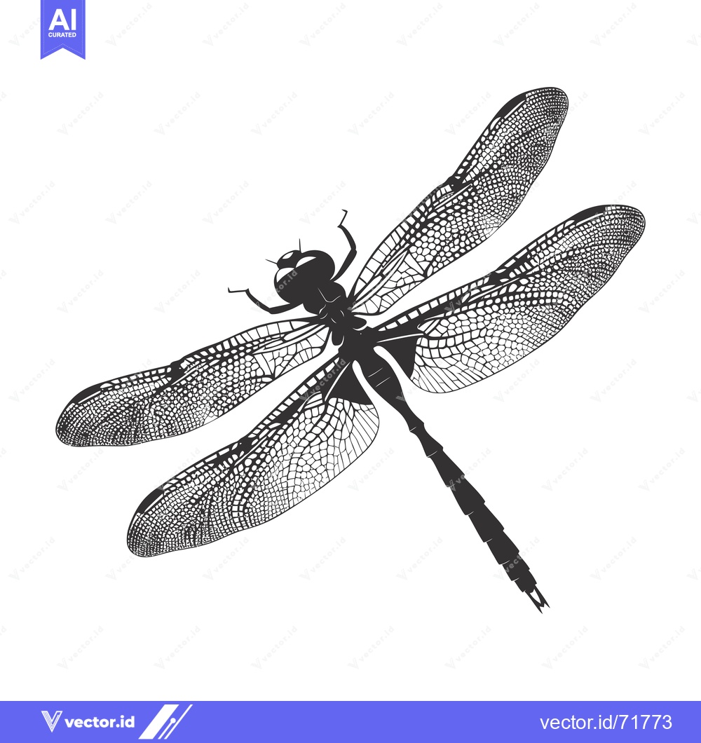 Premium Vector of Detailed Black and White Silhouette of a Dragonfly