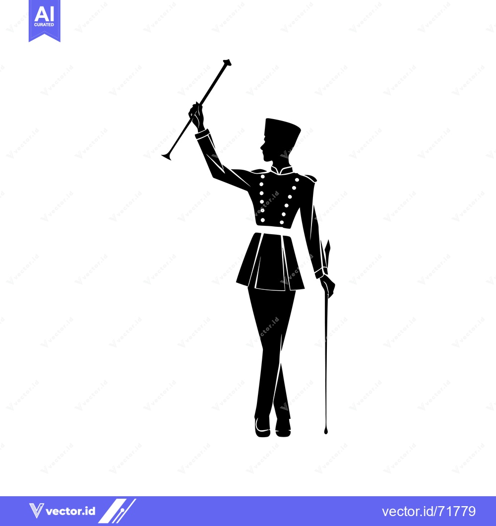 Premium Vector dari Silhouette of a Man in a Uniform Holding a Baton and Cane