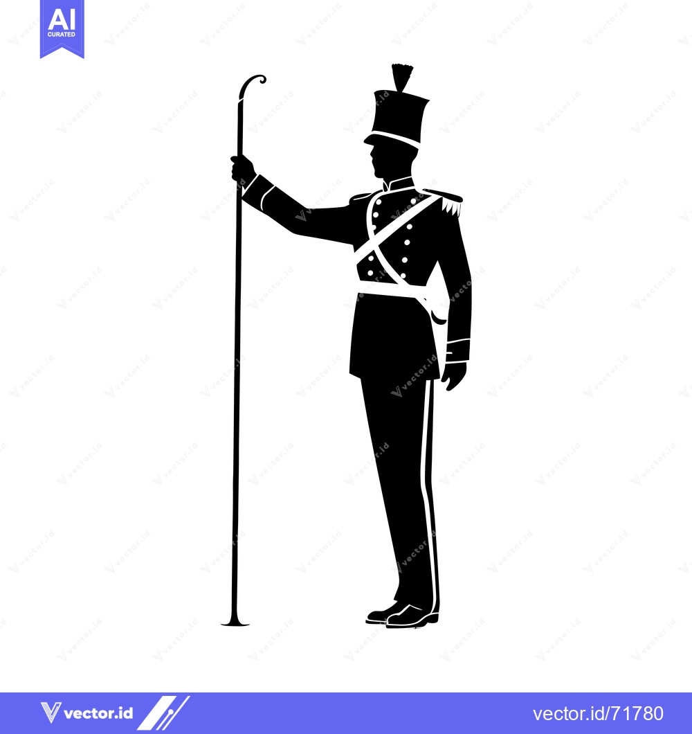 Premium Vector dari Silhouette of a Man in a Military Uniform Holding a Staff