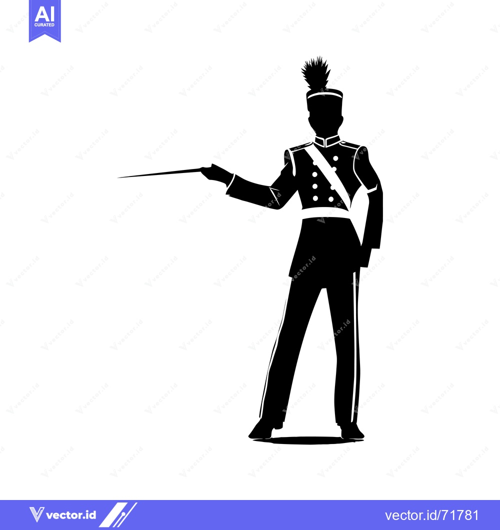 Premium Vector dari Silhouette of a Marching Band Drum Major Conducting