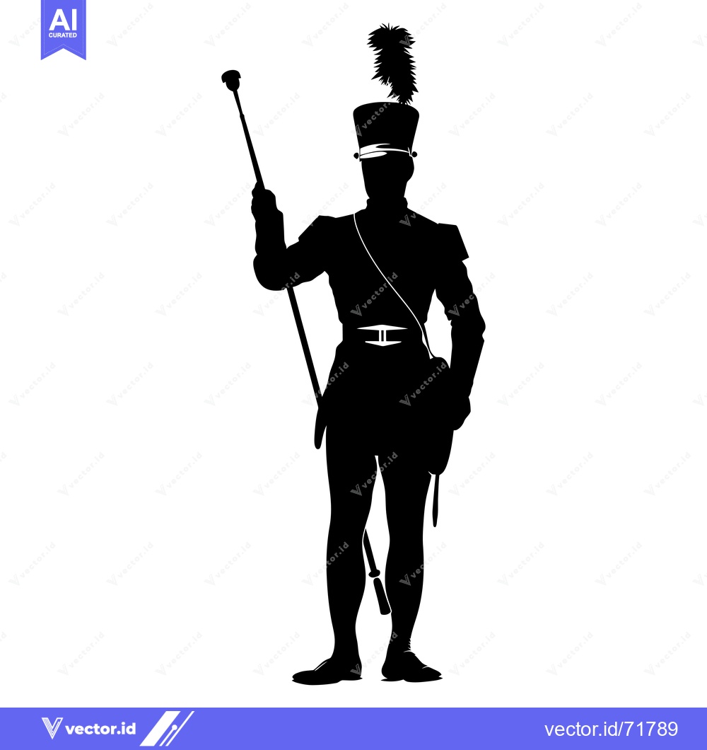 Premium Vector dari Silhouette of a Marching Band Drum Major Holding a Baton