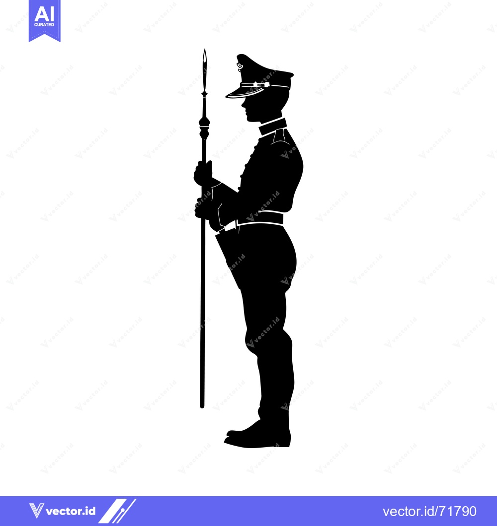 Premium Vector dari Silhouette of a Soldier Holding a Spear in a Military Uniform