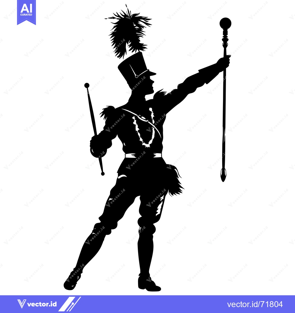 Premium Vector dari Silhouette of a Drum Major Holding a Baton and a Staff