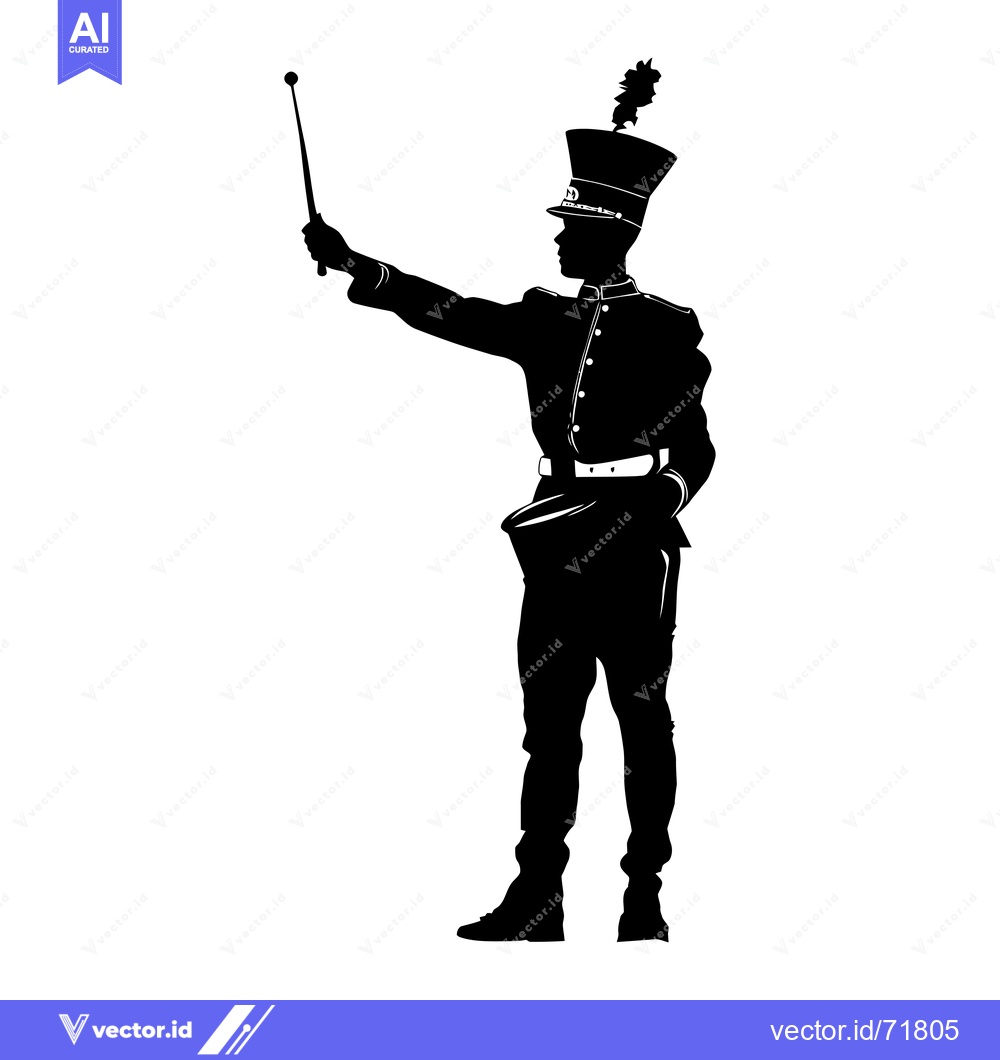 Premium Vector dari Silhouette of a Marching Band Drum Major Holding a Baton