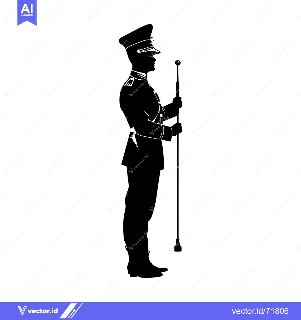 Premium Vector of Silhouette of a Military Officer Holding a Staff