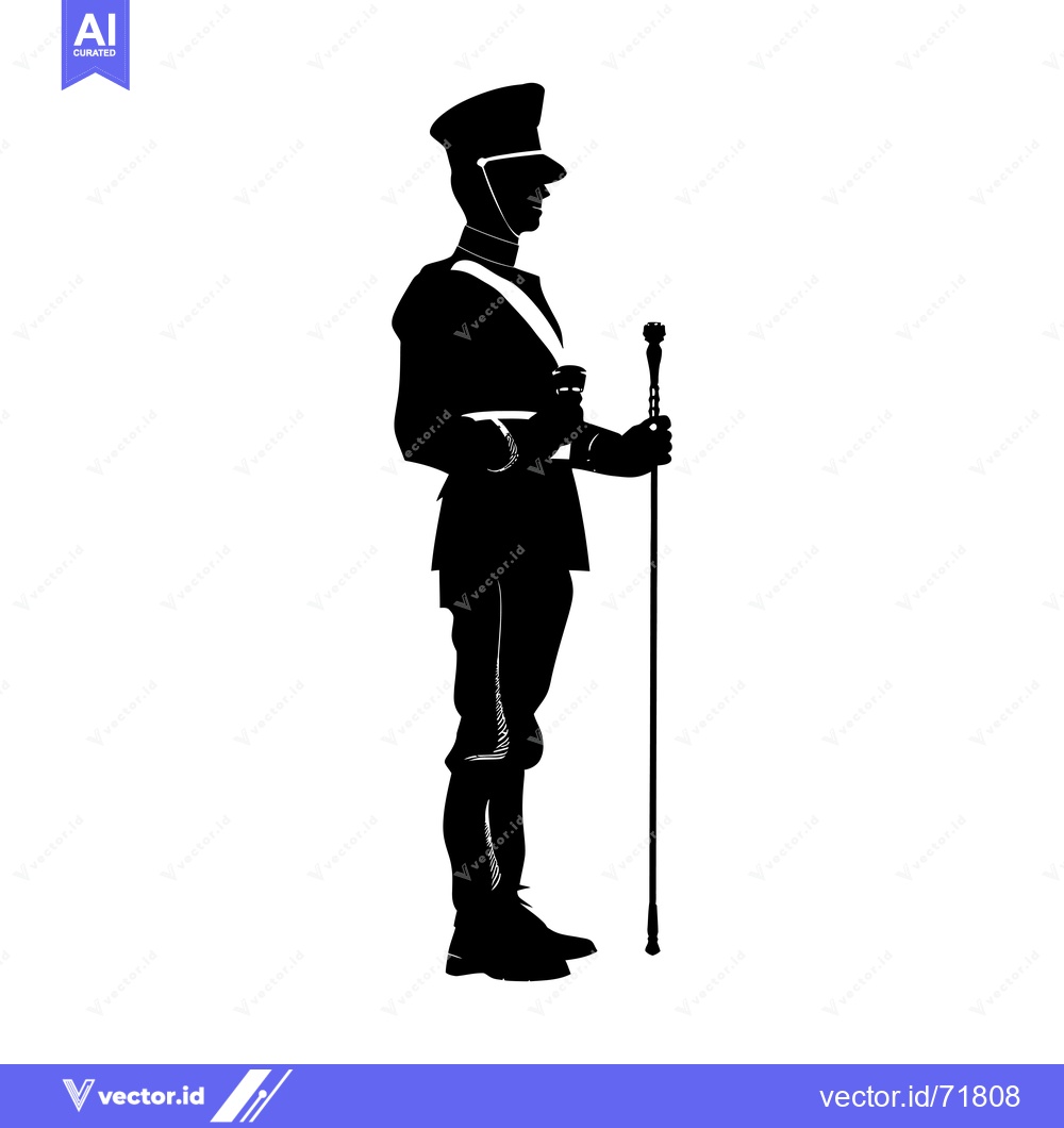 Premium Vector dari Silhouette of a Soldier in Formal Uniform Holding a Staff