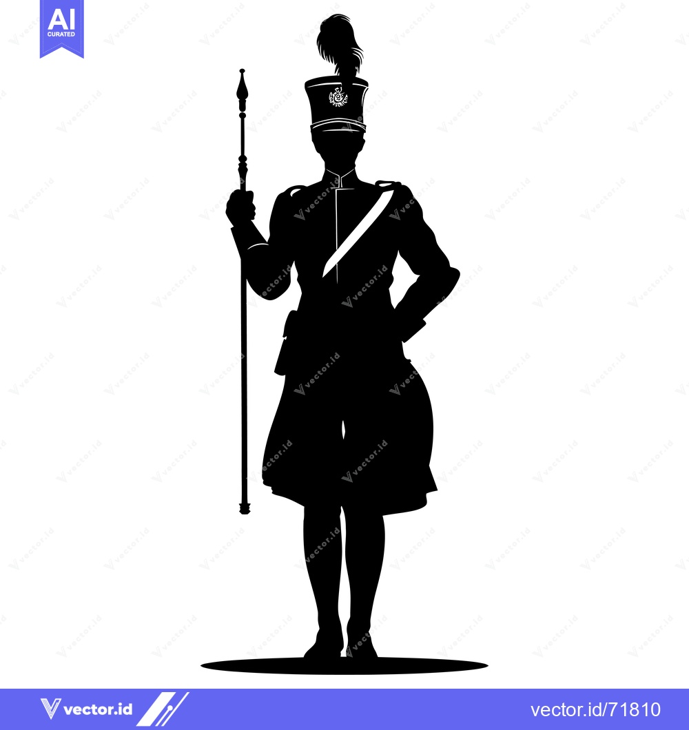 Premium Vector dari Silhouette of a Marching Band Member Holding a Baton