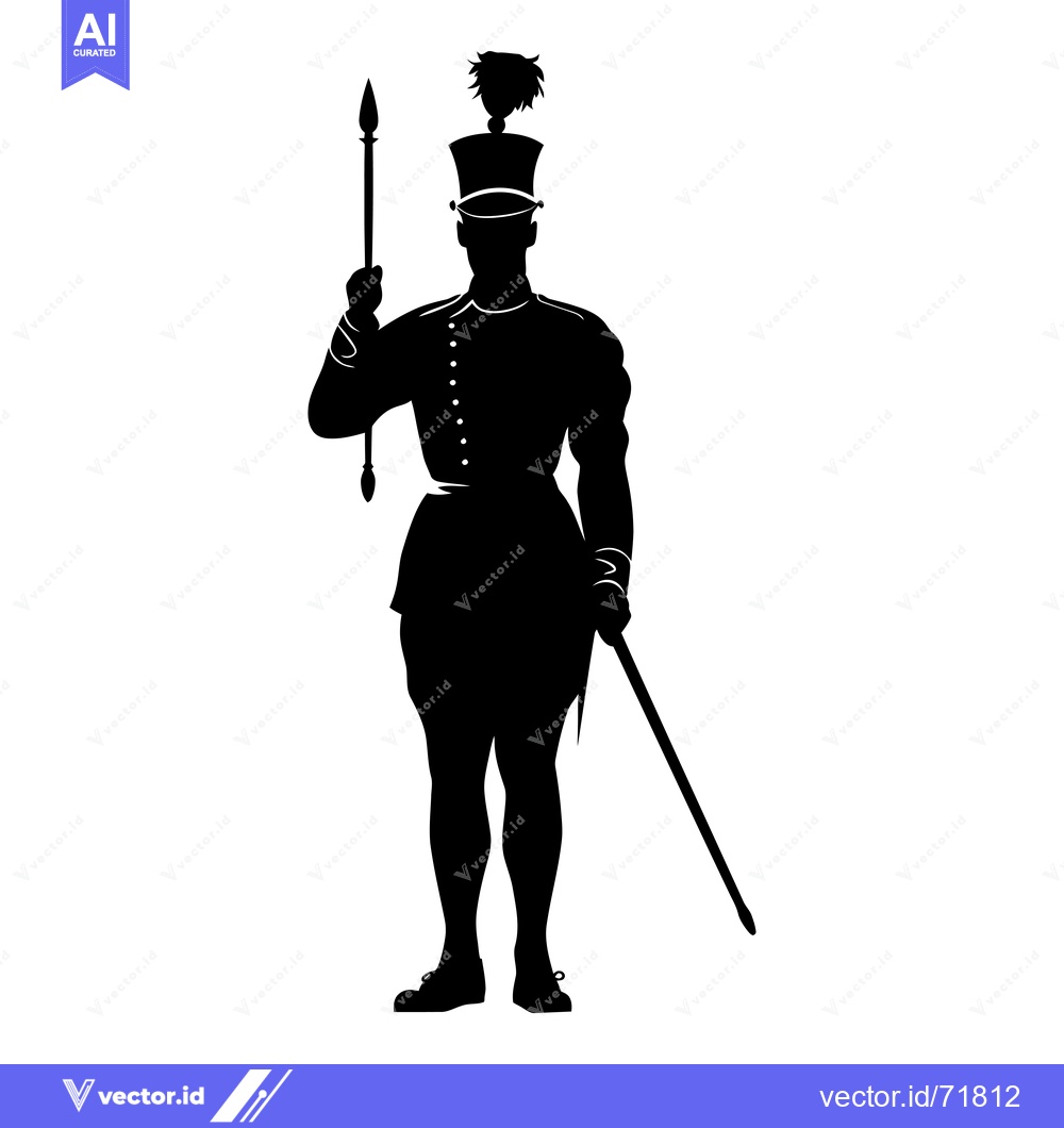 Premium Vector dari Silhouette of a Male Figure in Military Uniform Holding a Spear and a