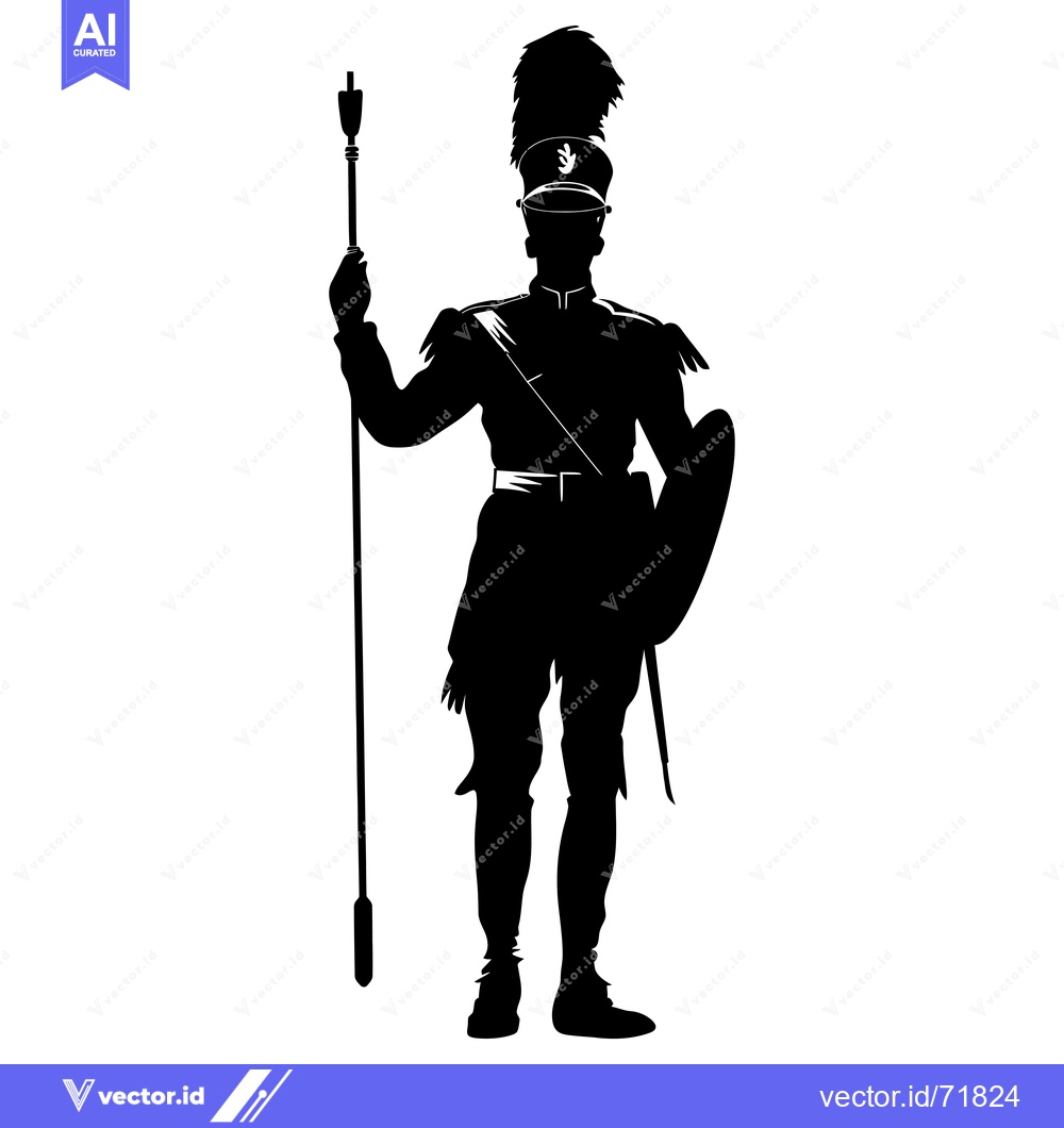 Premium Vector dari Silhouette of a Marching Band Member Holding a Baton and Shield