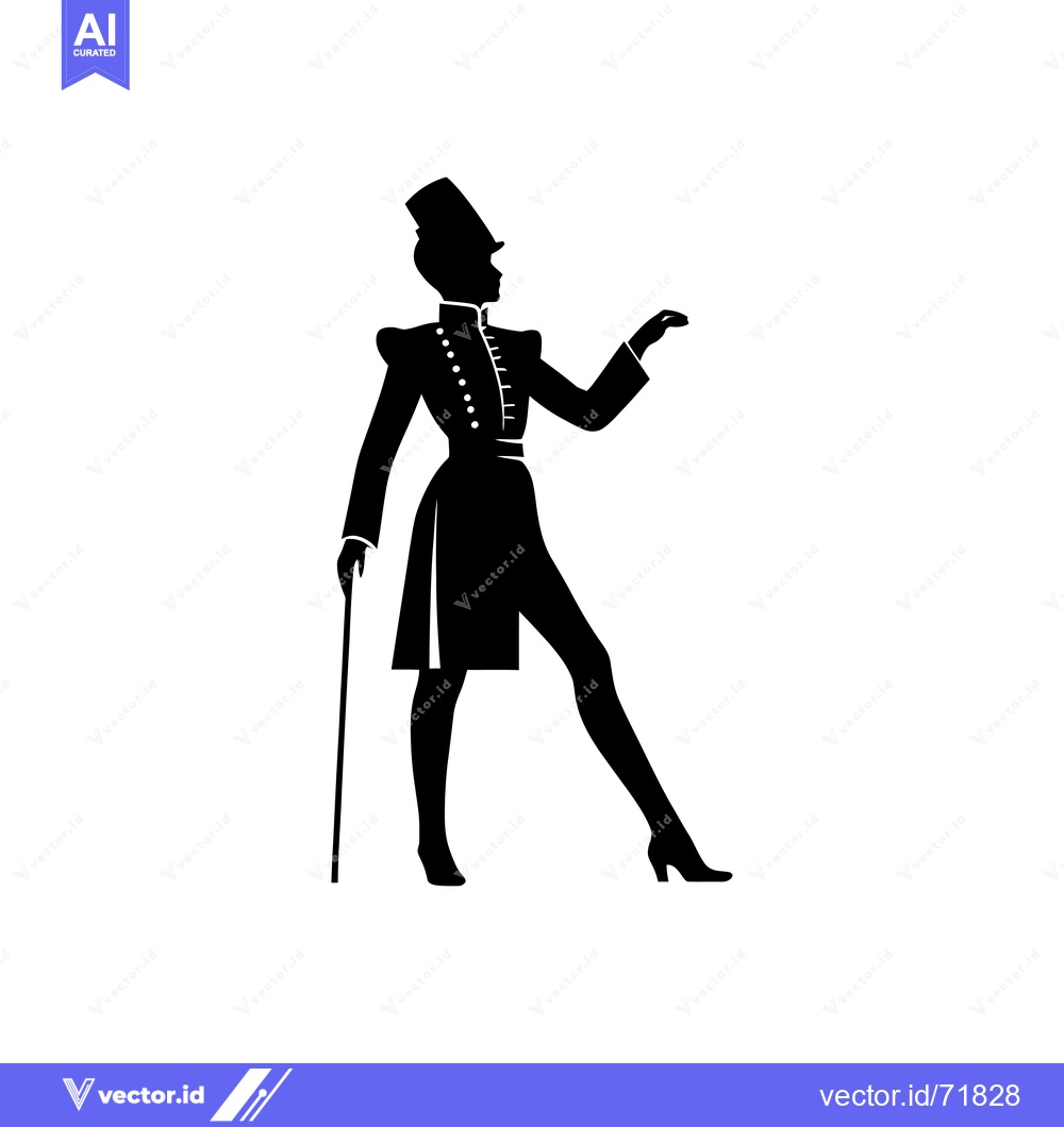 Premium Vector of Silhouette of a woman in a top hat and a long coat holding a cane