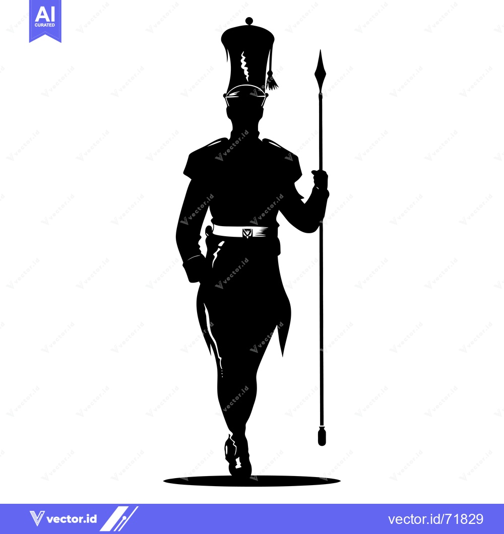 Premium Vector dari Silhouette of a Marching Soldier in Uniform with a Spear
