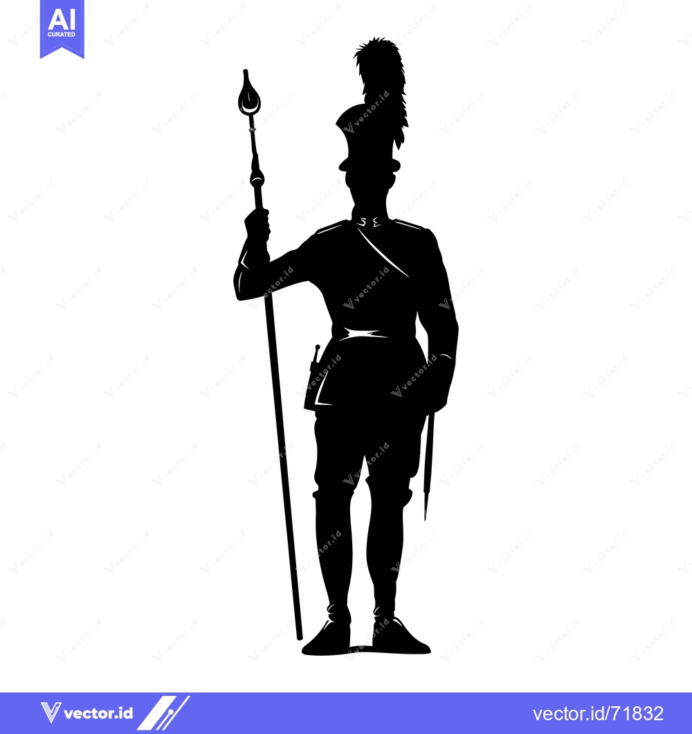 Premium Vector dari Silhouette of a soldier in uniform holding a spear