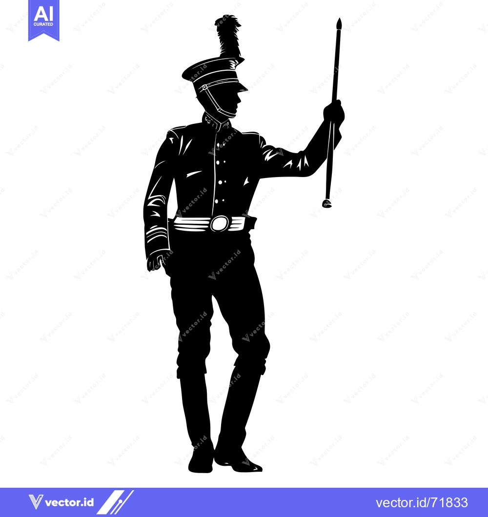 Premium Vector of Silhouette of a Military Officer Holding a Staff