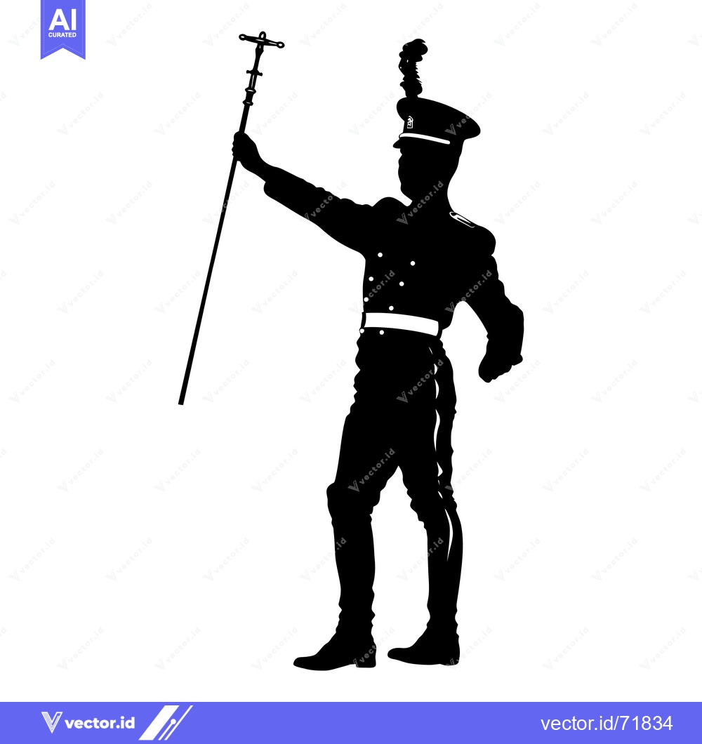 Premium Vector dari Silhouette of a Man in Uniform Holding a Staff