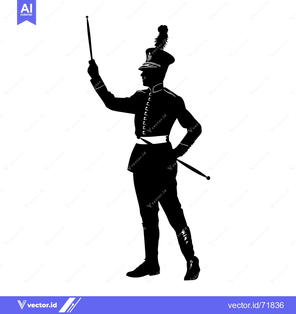 Premium Vector dari Silhouette of a Drum Major Holding a Baton