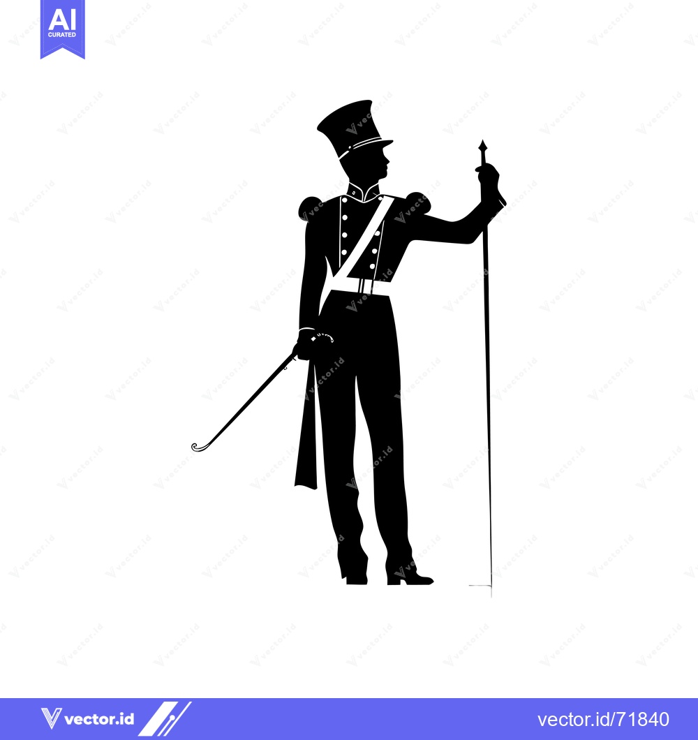 Premium Vector of Silhouette of a Man in Military Uniform Holding a Staff