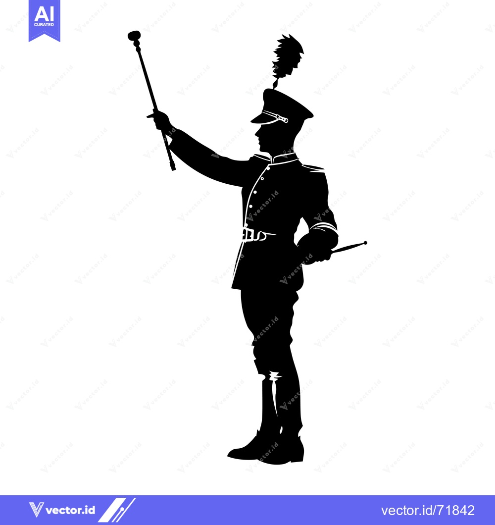 Premium Vector dari Silhouette of a Military Drum Major Holding a Baton