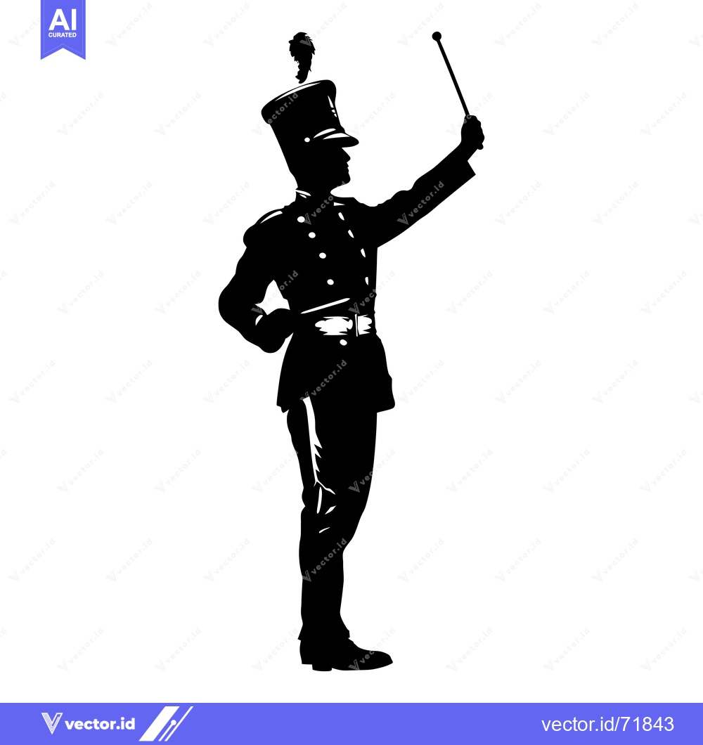 Premium Vector dari Silhouette of a Marching Band Drum Major Holding a Baton