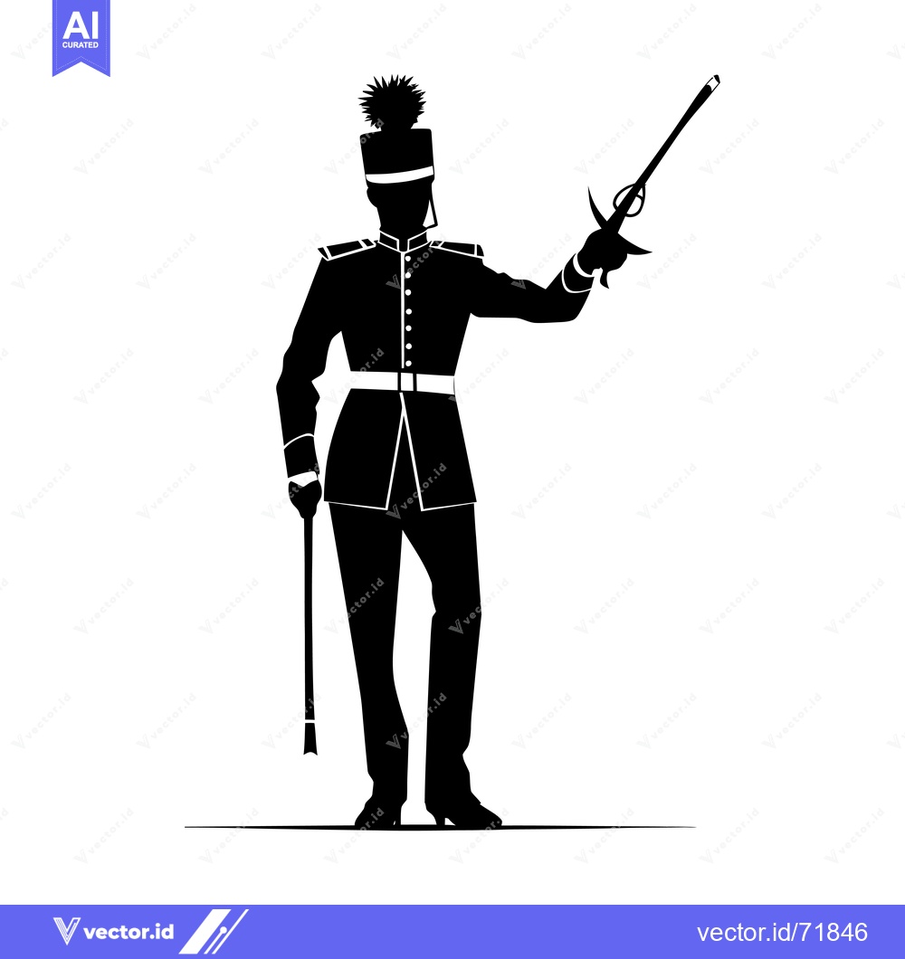 Premium Vector dari Silhouette of a Military Officer Holding a Rifle and a Cane