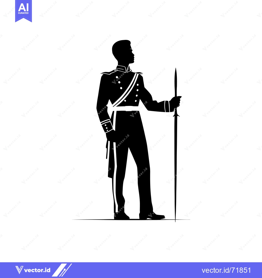 Premium Vector dari Silhouette of a Man in Military Uniform Holding a Spear