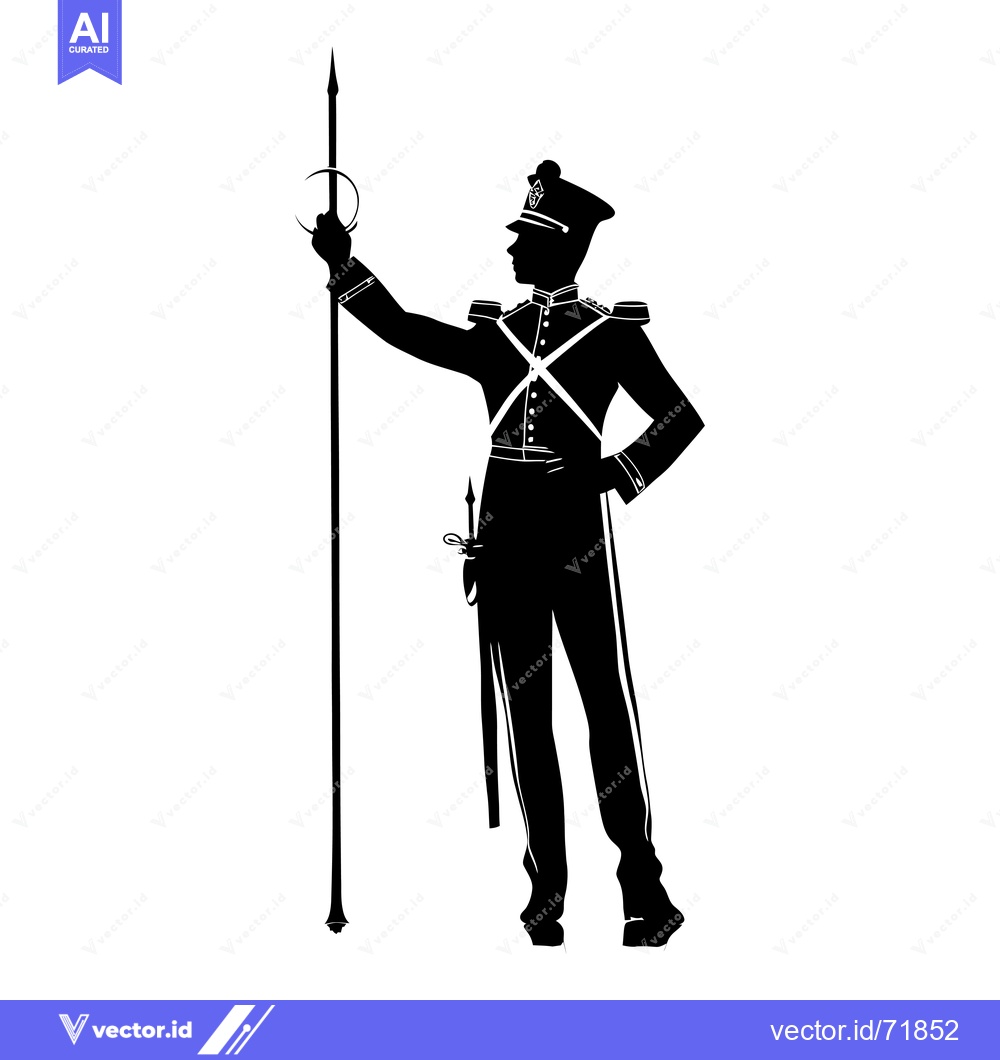 Premium Vector dari Silhouette of a Man in Military Uniform Holding a Spear