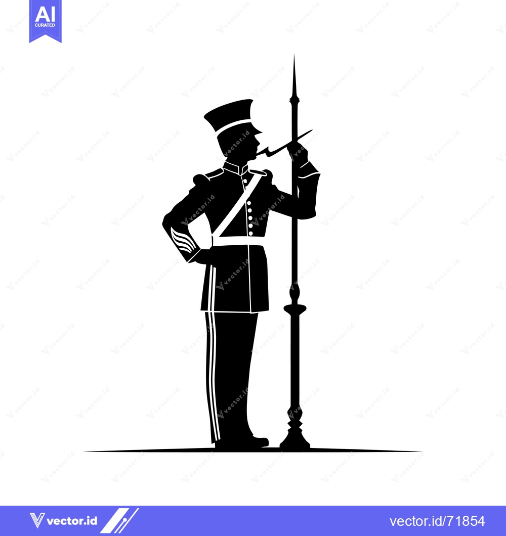 Premium Vector of Silhouette of a Soldier Smoking a Pipe While Holding a Spear