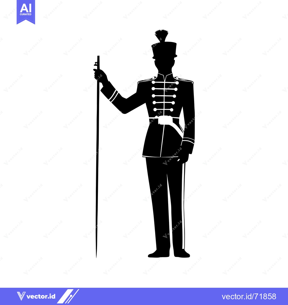Premium Vector dari Silhouette of a Man in a Military Uniform Holding a Staff
